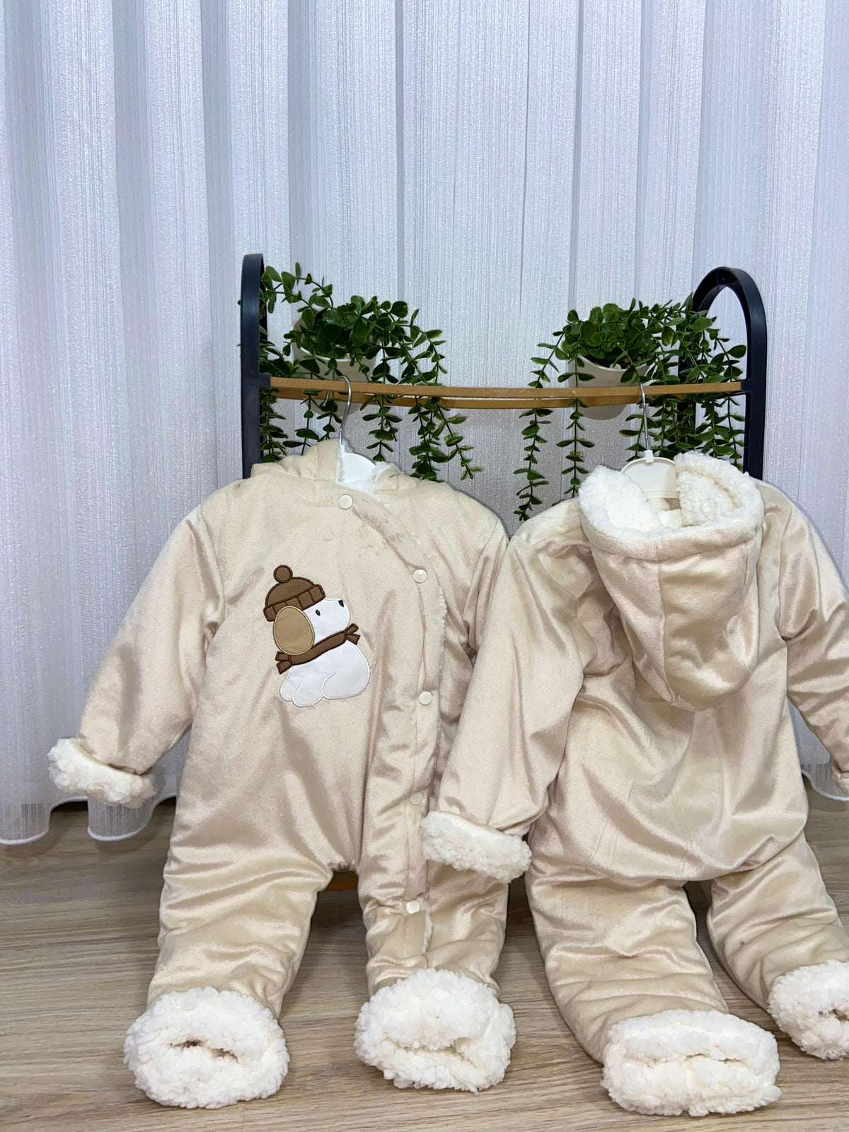 Ninniva Sevimli Köpek Nakışlı Önden Çıtçıtlı Peluşlu Bebek Astronot Tulum - Be